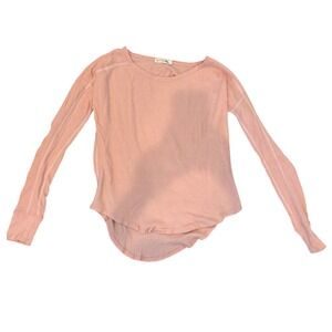 Rag & Bone JEAN Waffle Knit Long Sleeve Top Pink Thermal High Low Hem XS